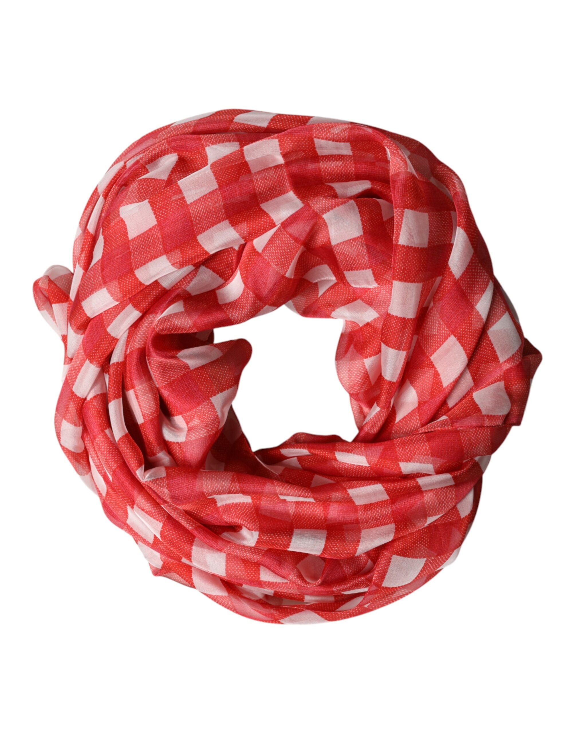 Dolce & Gabbana Red Checkered Stole Neck Wrap Shawl Scarf Dolce & Gabbana