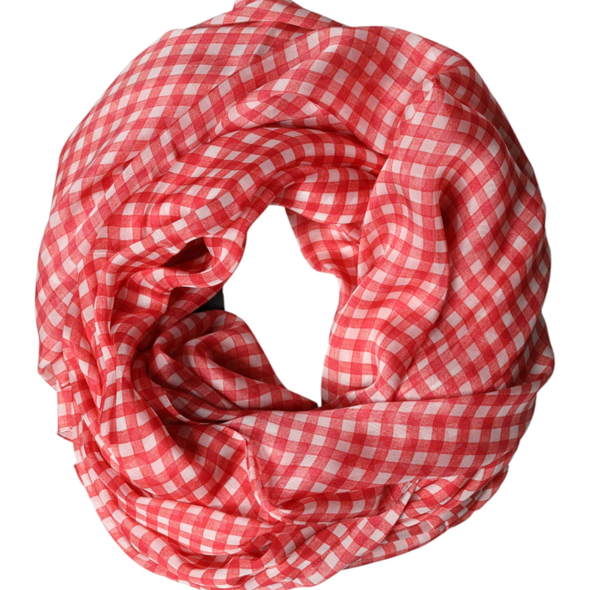 Dolce & Gabbana Red Checkered Silk Neck Wrap Shawl Scarf Dolce & Gabbana