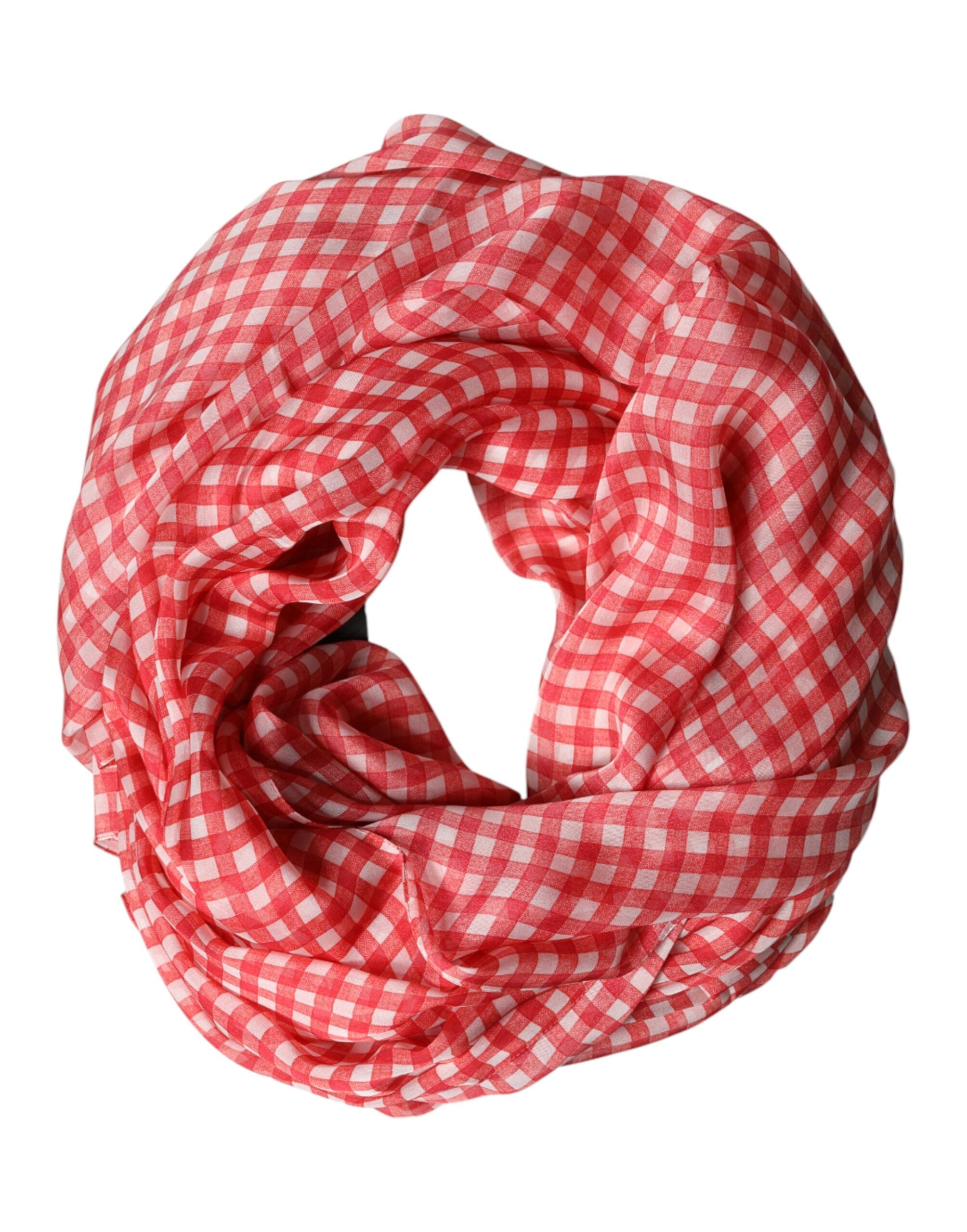Dolce & Gabbana Red Checkered Silk Neck Wrap Shawl Scarf Dolce & Gabbana