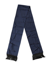 Dolce & Gabbana Navy Blue Silk Fringes Neck Foulard Scarf