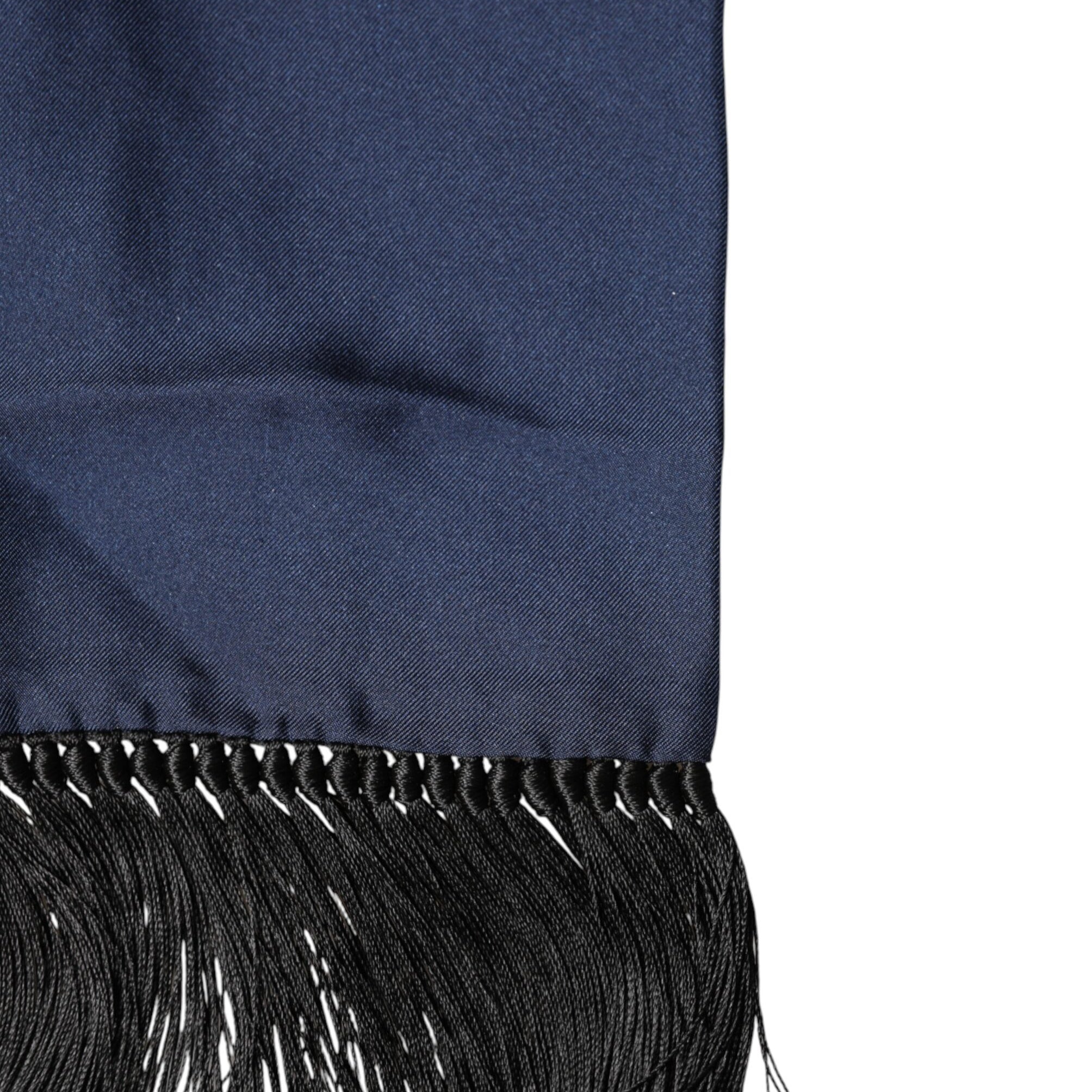 Dolce & Gabbana Navy Blue Silk Fringes Neck Foulard Scarf Dolce & Gabbana