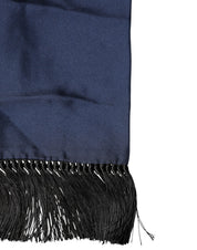 Dolce & Gabbana Navy Blue Silk Fringes Neck Foulard Scarf Dolce & Gabbana