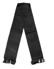 Black Satin Silk Fringes Neck Foulard Scarf