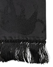 Dolce & Gabbana Black Satin Silk Fringes Neck Foulard Scarf Dolce & Gabbana