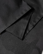 Black Satin Silk Fringes Neck Foulard Scarf