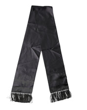 Dolce & Gabbana Black Satin Silk Fringes Neck Foulard Scarf