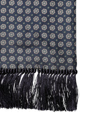 Blue Patterned Silk Fringes Foulard 138cm x 15.5cm Scarf