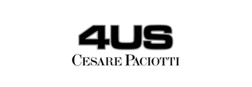 Logo '4us cesare paciotti' in bianco e nero con lettere bold e stilizzate.